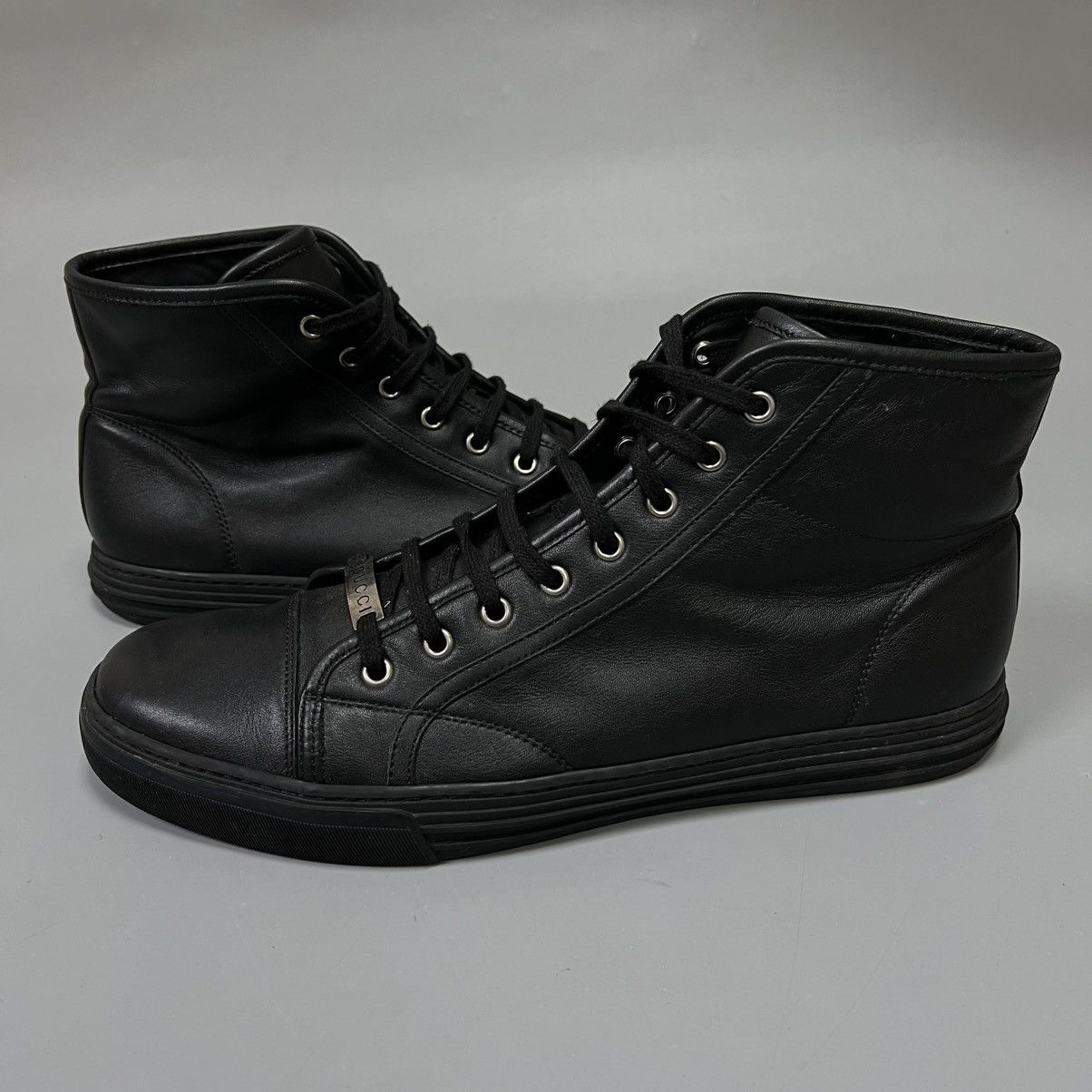 GUCCI Men’s High-Top Sneakers – Black Leather | GG Hardware 11 G Gucci Mens Hudson High Top Sneakers Size US12 G11 Black  main image 2