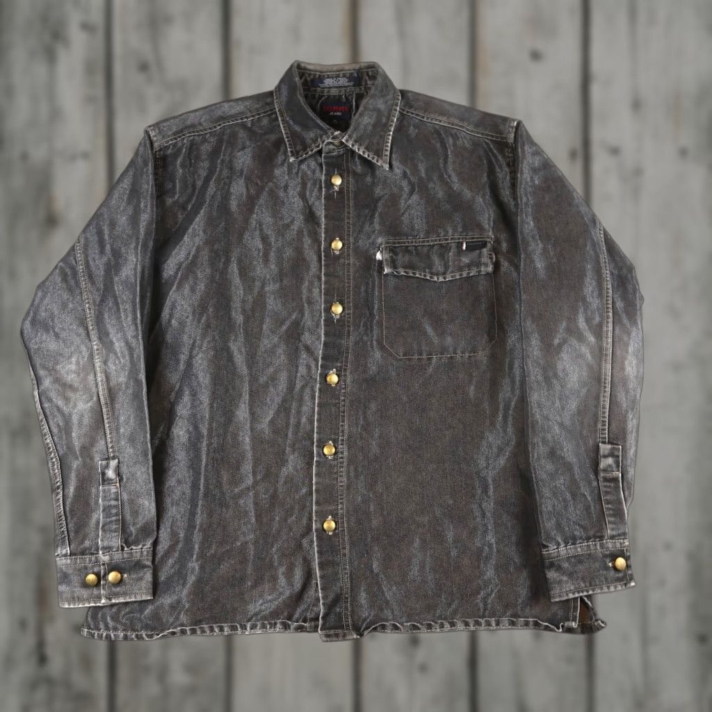 Tommy Hilfiger Vintage 90s Tommy Hilfiger Black Shiny Denim Men’s Long Sleeve Shirt Button M Size US M / EU 48-50 / 2 - 1 Thumbnail