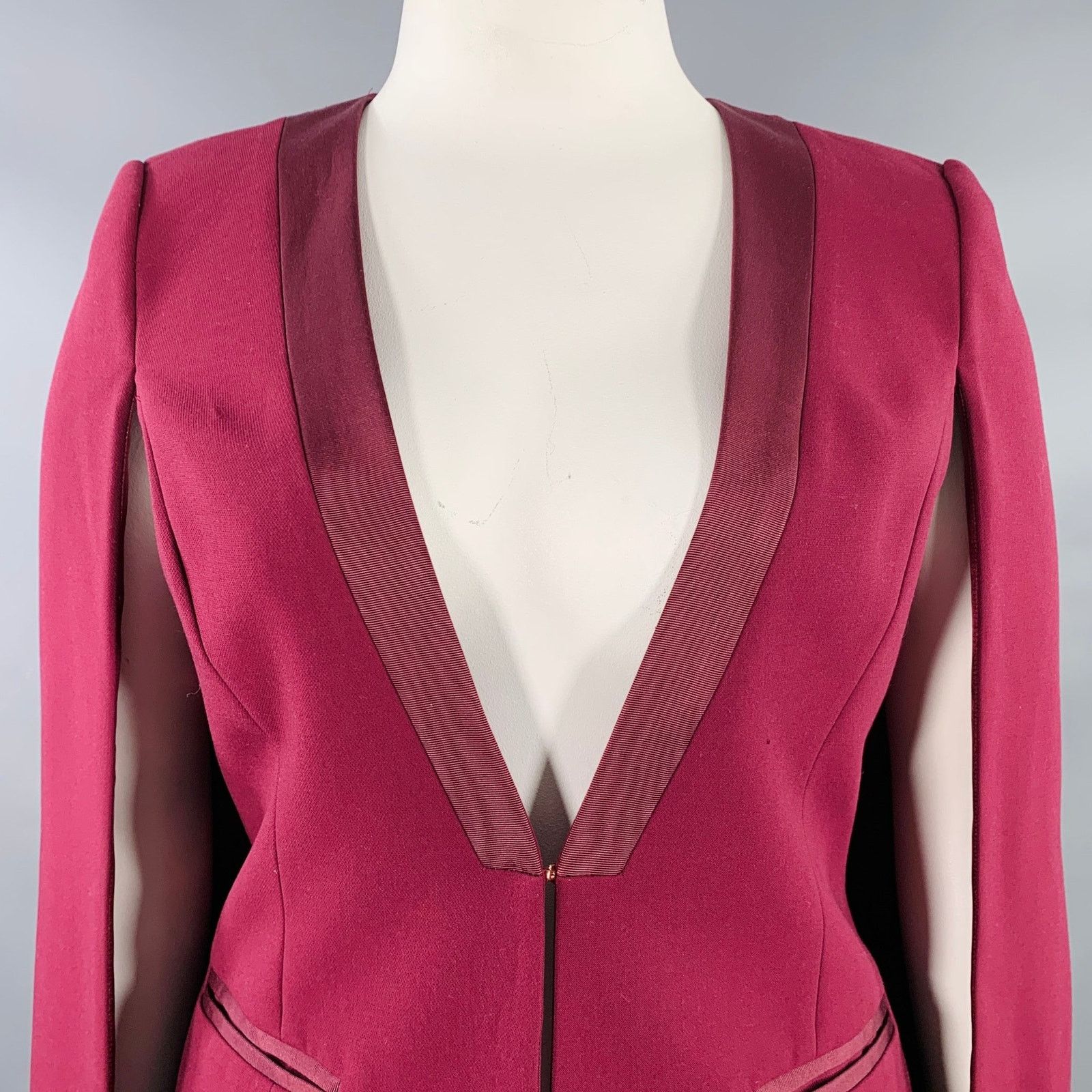 Ted Baker Size L Burgundy Polyester Blend Eye Hook Cape Jacket Blazer Size L / US 10 / IT 46 - 2 Thumbnail