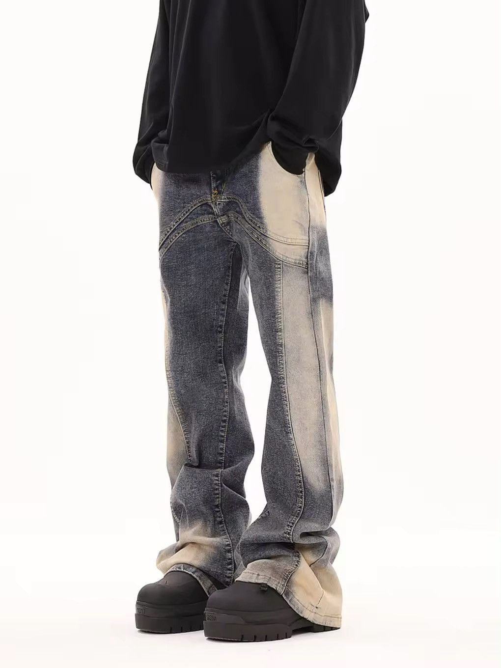Designer × Vintage Design Streetwear Washed Tie Dye Flared Jeans Pants Size US 36 / EU 52 - 4 Thumbnail