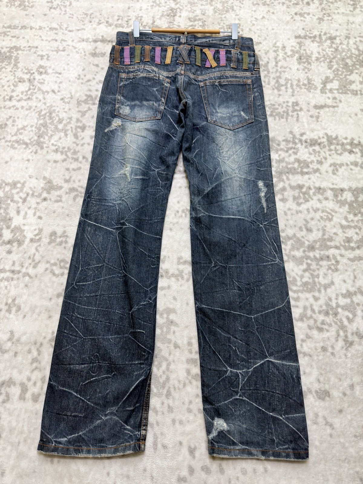 Kapital Nylaus Double Waist Distressed Y2K Straight Cut Denim Jeans Size US 32 / EU 48 - 2 Thumbnail