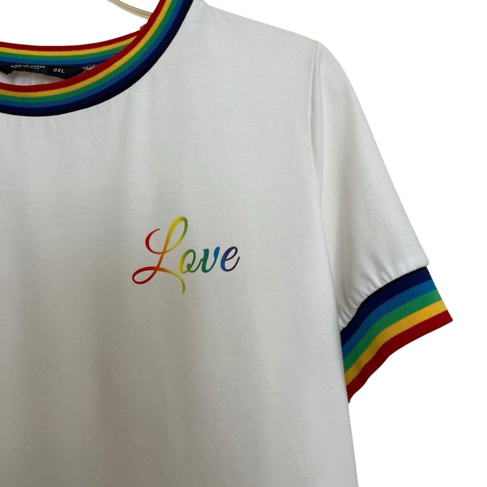 Shein SHEIN | Curve Rainbow Love Ringer Cropped Tee OX Shirt Size XL / US 12-14 / IT 48-50 - 2 Thumbnail