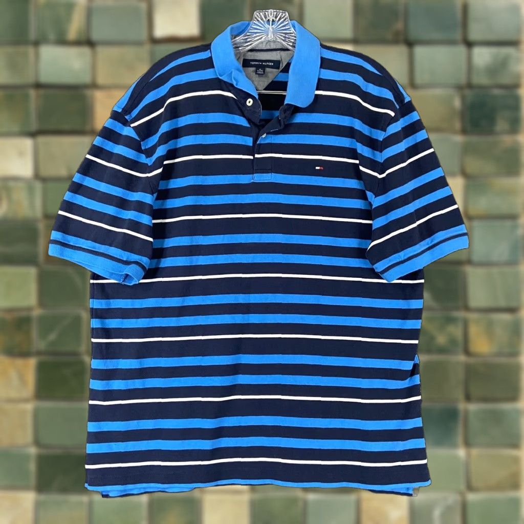 Tommy Hilfiger TOMMY HILFIGER Striped Polo Shirt Blue Adult XL Mens Size US XL / EU 56 / 4 - 1 Thumbnail