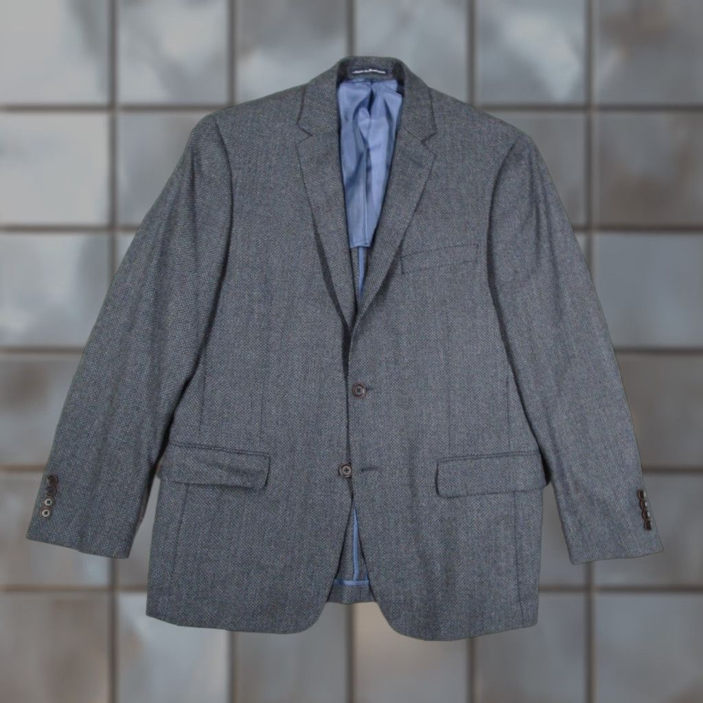 Hart Schaffner Marx Hart Schaffner Marx Blue Tweed Jacket Men 42 Regular Geometric 10 Pocket Sport Coat Wool Blazer Size 44R - 1 Thumbnail