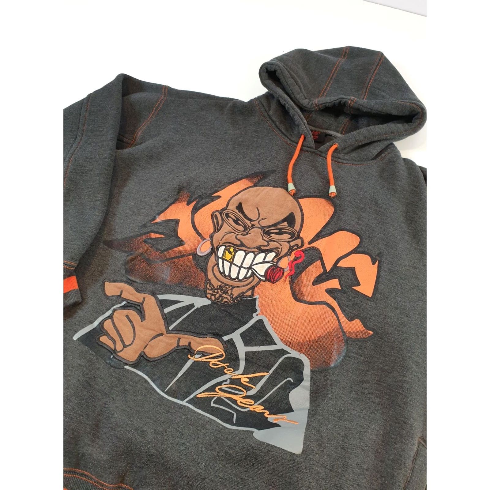 Vintage DTEK Hoodie Mens 2XL Gray Graphic Art Pullover Hooded Streetwear Stitch Embroidered Logo Pockets Size US XXL / EU 58 / 5 - 3 Thumbnail