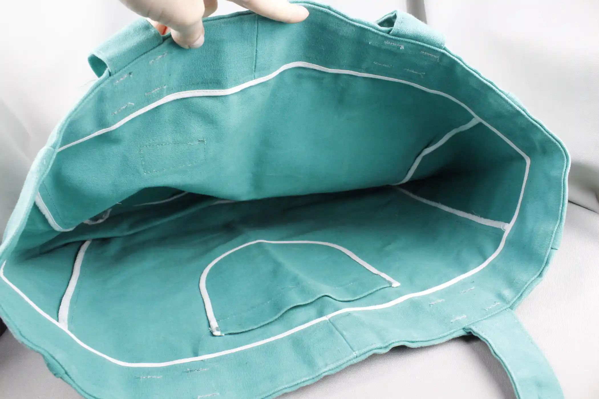 Albam Albam Washed Turquoise Coloured Cotton Canvas Tote bag Size ONE SIZE - 6 Thumbnail