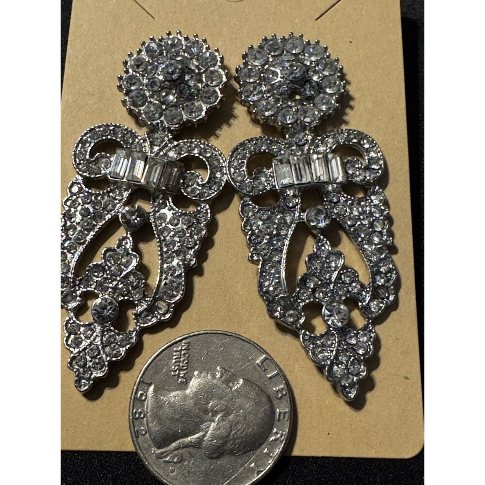 Other Rhinestone Costume Post Earrings 2.5in Size ONE SIZE - 3 Thumbnail