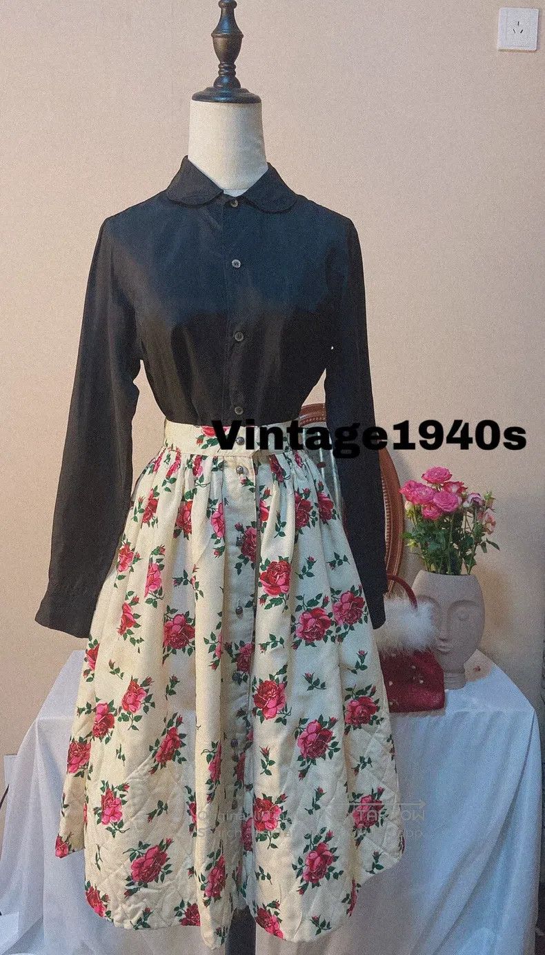 Comme Des Garcons size S Black Peter Pan Collar Shirt Rose