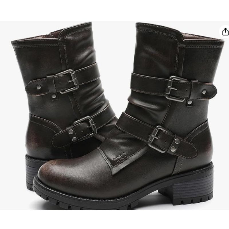 The Unbranded Brand Mid Calf Motorcycle Combat Riding Military boots SIZE 9 Size US 9 / IT 39 - 7 Thumbnail