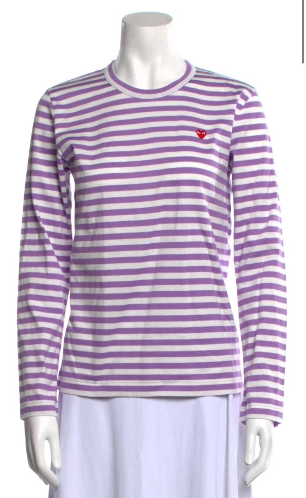 image of Comme Des Garcons Play Striped Long Sleeve T-Shirt - Purple, Women's (Size Medium)