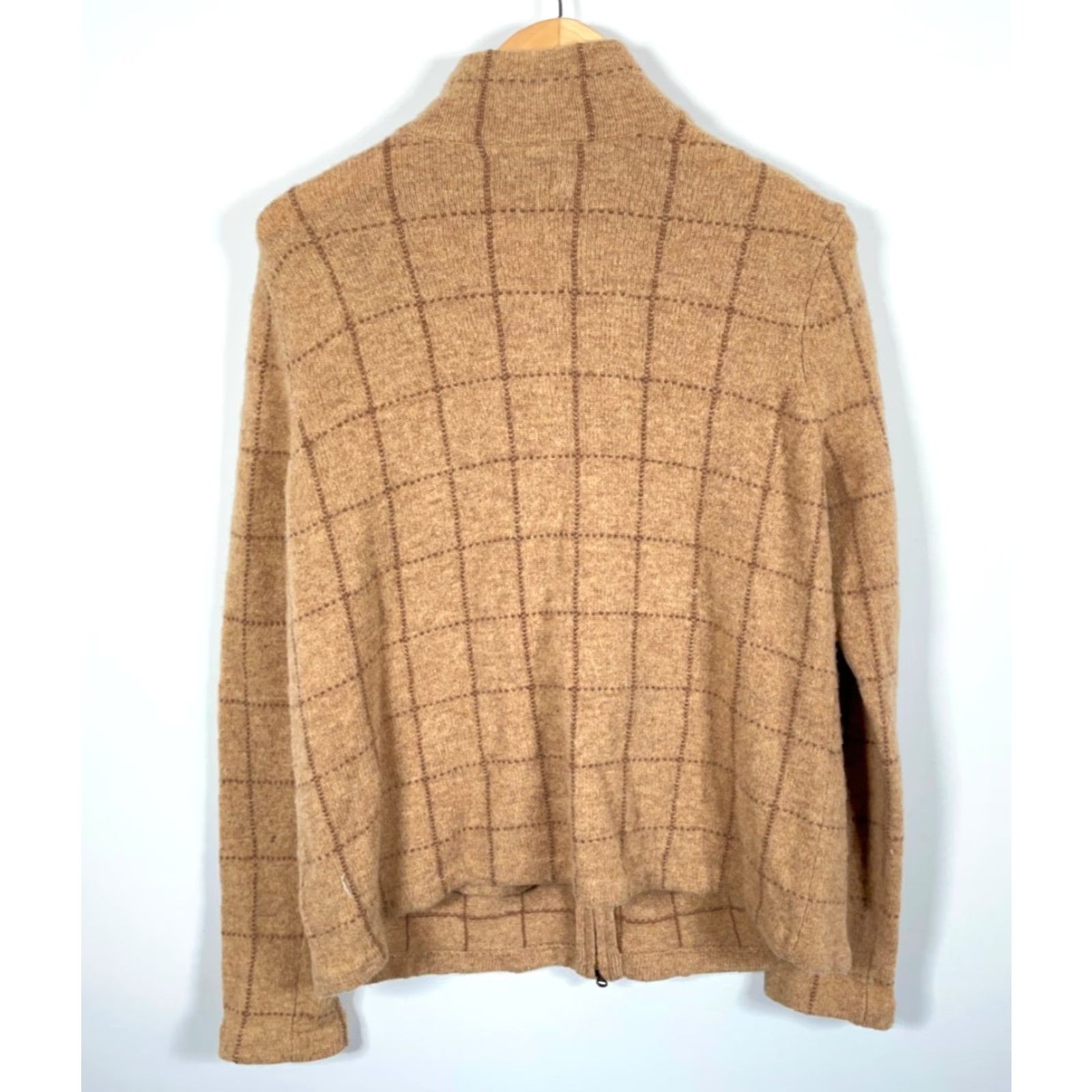 Ralph Lauren Lauren Ralph Lauren Wool Zip Sweater Cardigan Women's 1X Brown Check Pattern Mock Neck Full Zip Pockets 90s Preppy Wool Hand Wash Only Size XL / US 12-14 / IT 48-50 - 2 Thumbnail