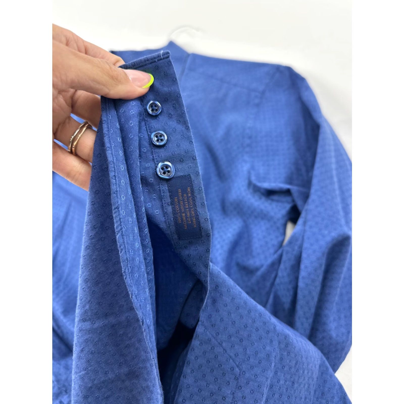 David Donahue David Donahue Shirt Mens 16 Blue Polka Dot Dress Trim Fit Long Sleeve Button Up Size 42R - 7 Thumbnail