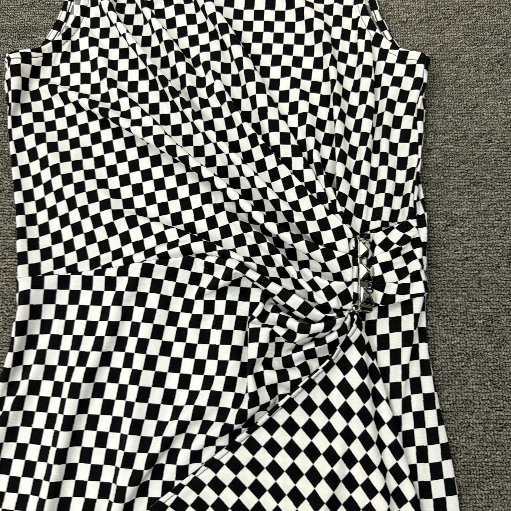 Vintage MICHAEL Michael Kors Dress Womens XS Black Check Sleeveless Sheath Ruched Buckle Size XS / US 0-2 / IT 36-38 - 4 Thumbnail