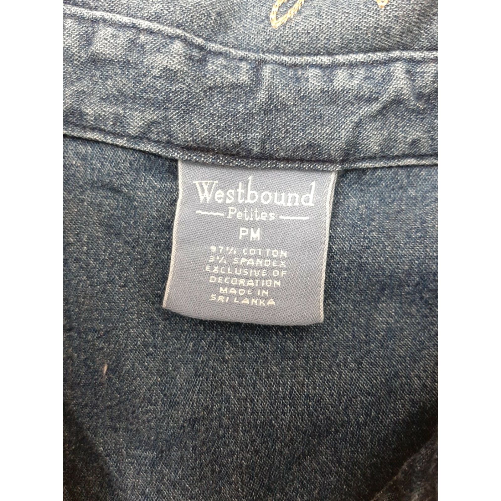 Talbots WESTBOUND Button Down Blue Denim Jacket Petite Medium PM Floral Stitch Women Jacket Size M / US 6-8 / IT 42-44 - 3 Thumbnail