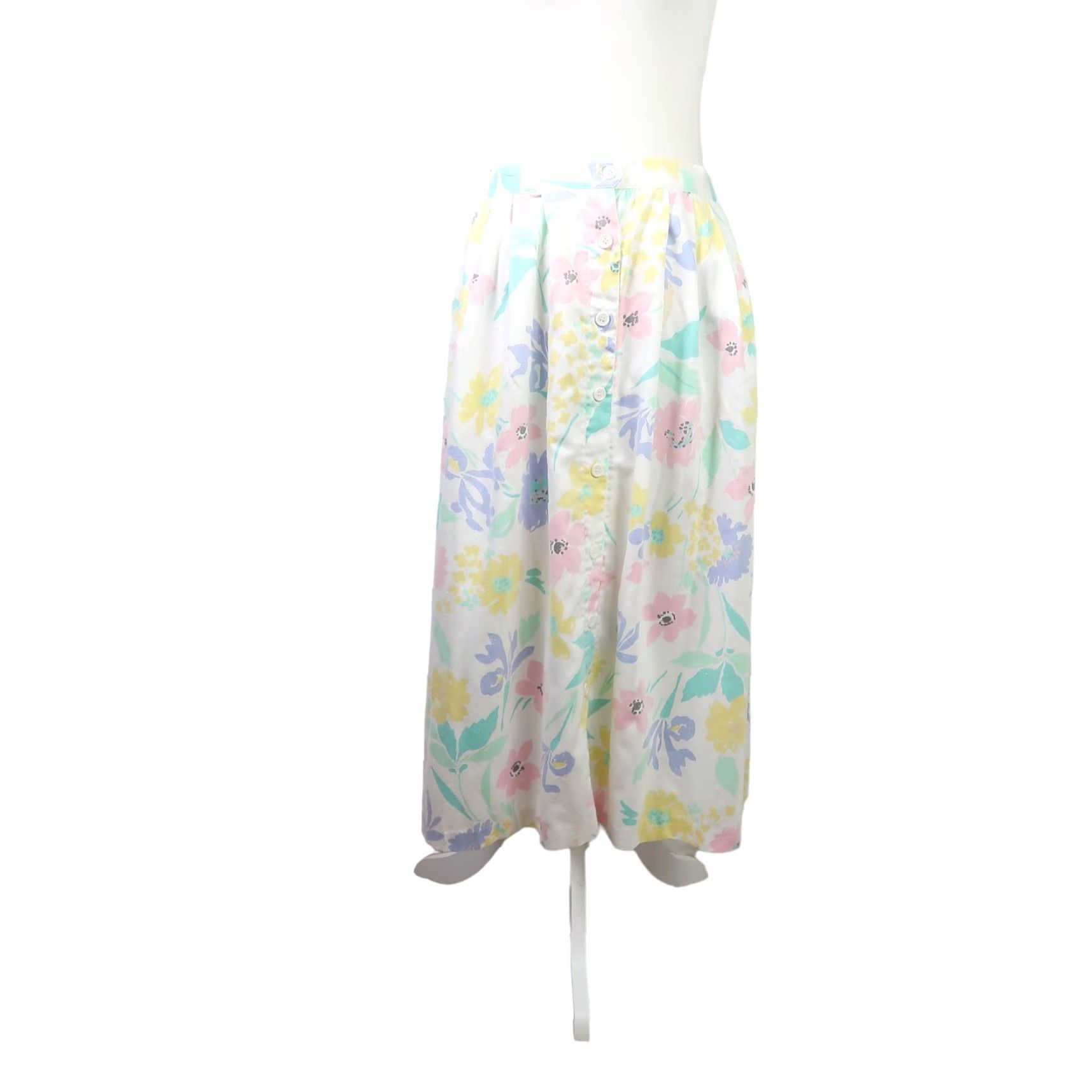 Diane von Furstenberg VINTAGE Diane von Furstenberg White Floral Midi Skirt S Women A-Line Button Front Spring Summer 80s 90s Size 28" / US 6 / IT 42 - 2 Thumbnail
