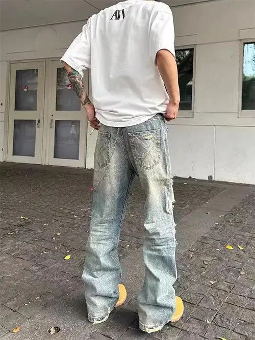 Jean Washed vintage irregular ripped baggy jeans Size US 34 / EU 50 - 6 Thumbnail