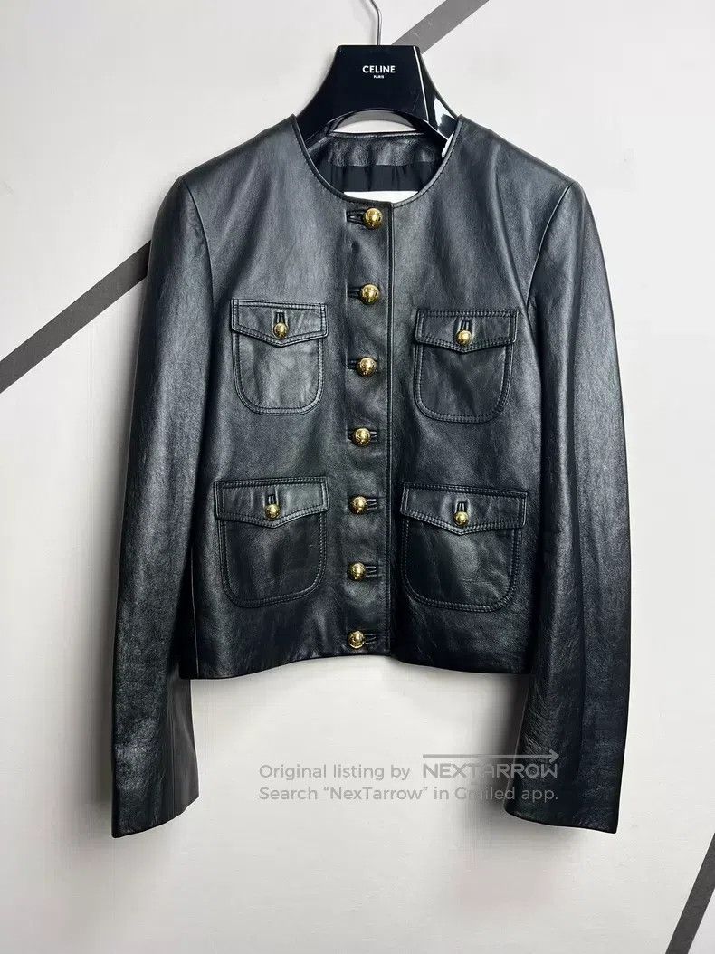 Celine Celine Gold Buckle Leather Jacket Size XXS / US 00 / IT 34 - 1 Thumbnail