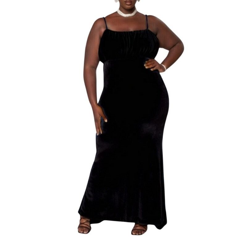 Other Zelie For She Blouson Maxi Dress Velour Sleeveless Black 1X Size XL / US 12-14 / IT 48-50 - 1 Thumbnail