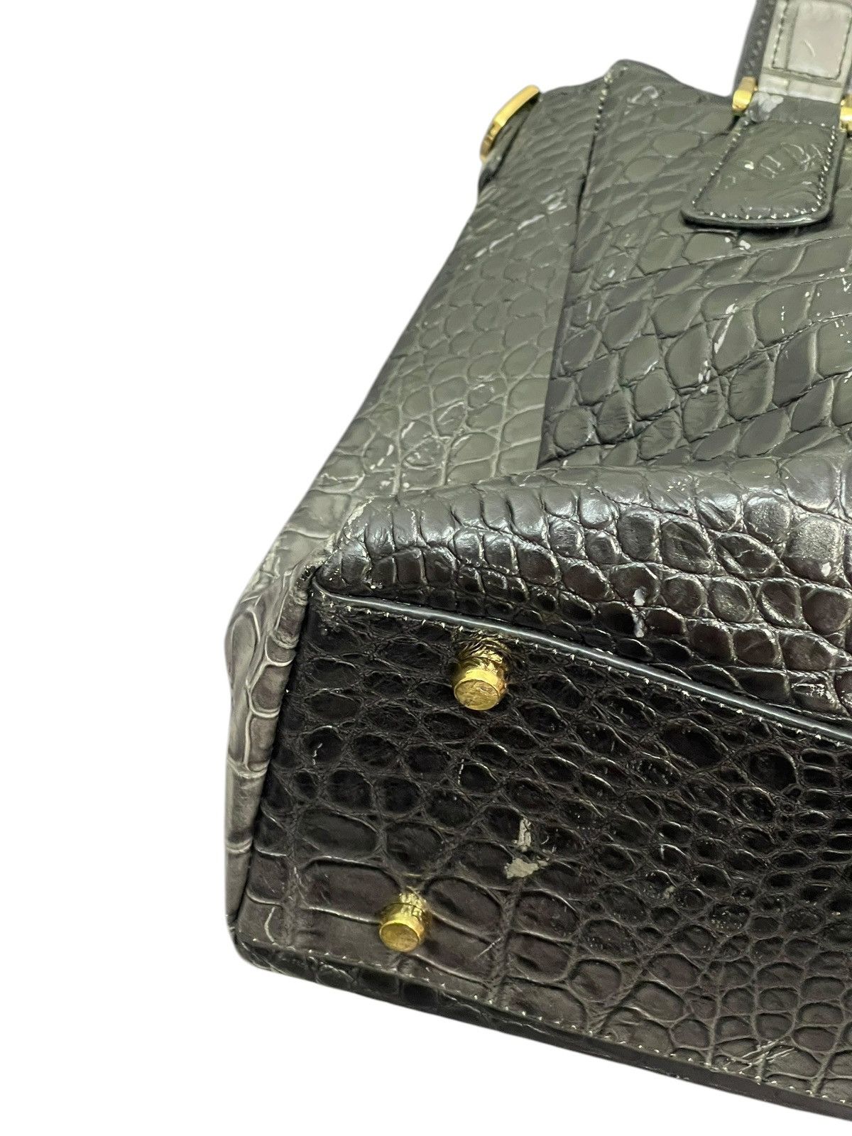 Genuine Leather Crocodile Embossed Patina Leather Jewels Hand Bag 1🟩4 Size ONE SIZE - 6 Thumbnail