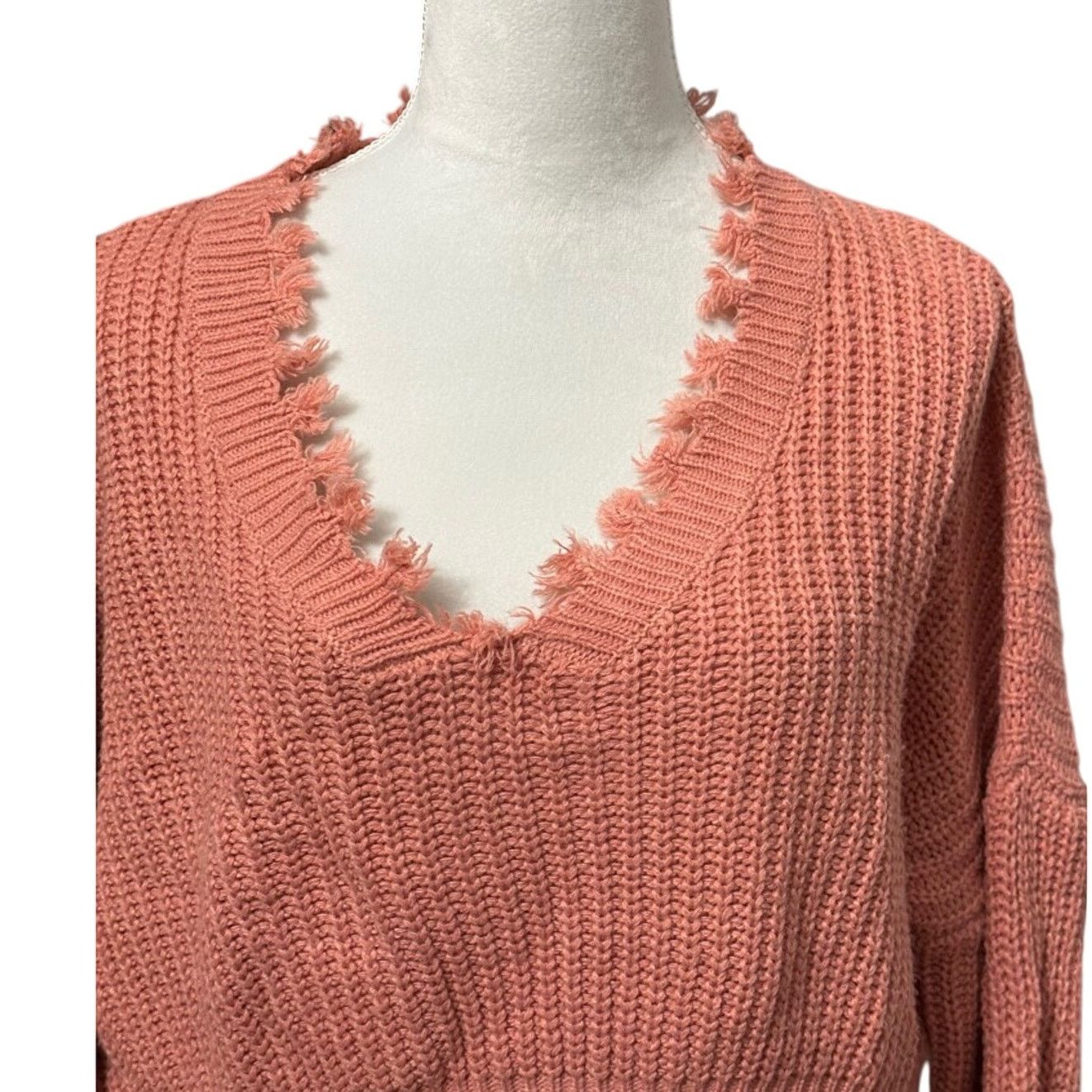 Other Zaful Cropped Sweater Distressed Frayed Orangepink/Coral XL Size XL / US 12-14 / IT 48-50 - 3 Thumbnail