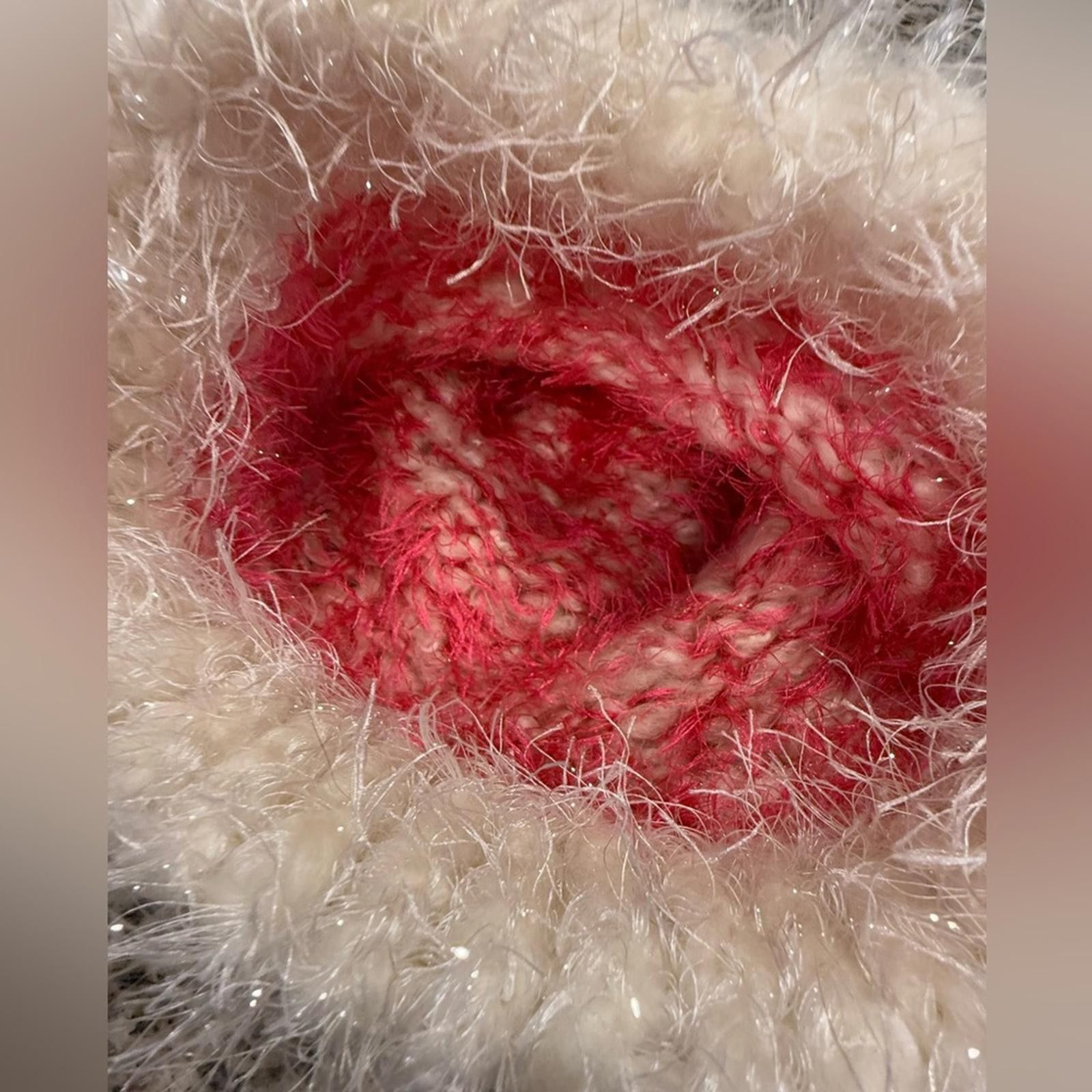 Other Pink & white metallic plush fringe knit winter beanie hat OS Size ONE SIZE - 6 Thumbnail