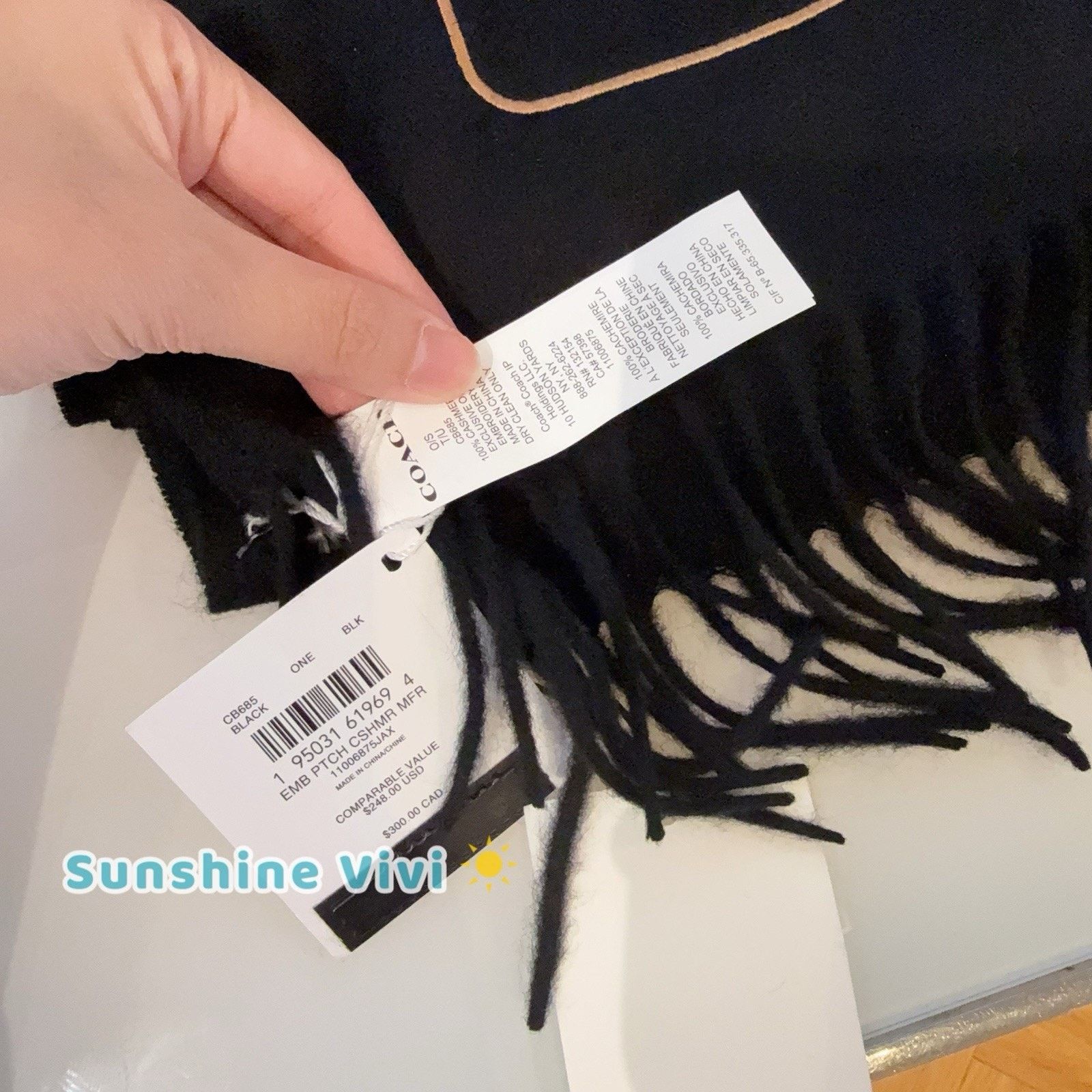 Coach NWT COACH Embroidered Patch Cashmere Muffler Black CB685 Size ONE SIZE - 4 Thumbnail