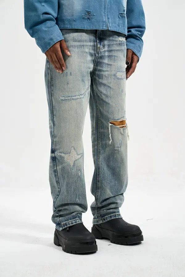 VIBE patch washed faded y2k damaged jeans Size US 32 / EU 48 - 5 Thumbnail