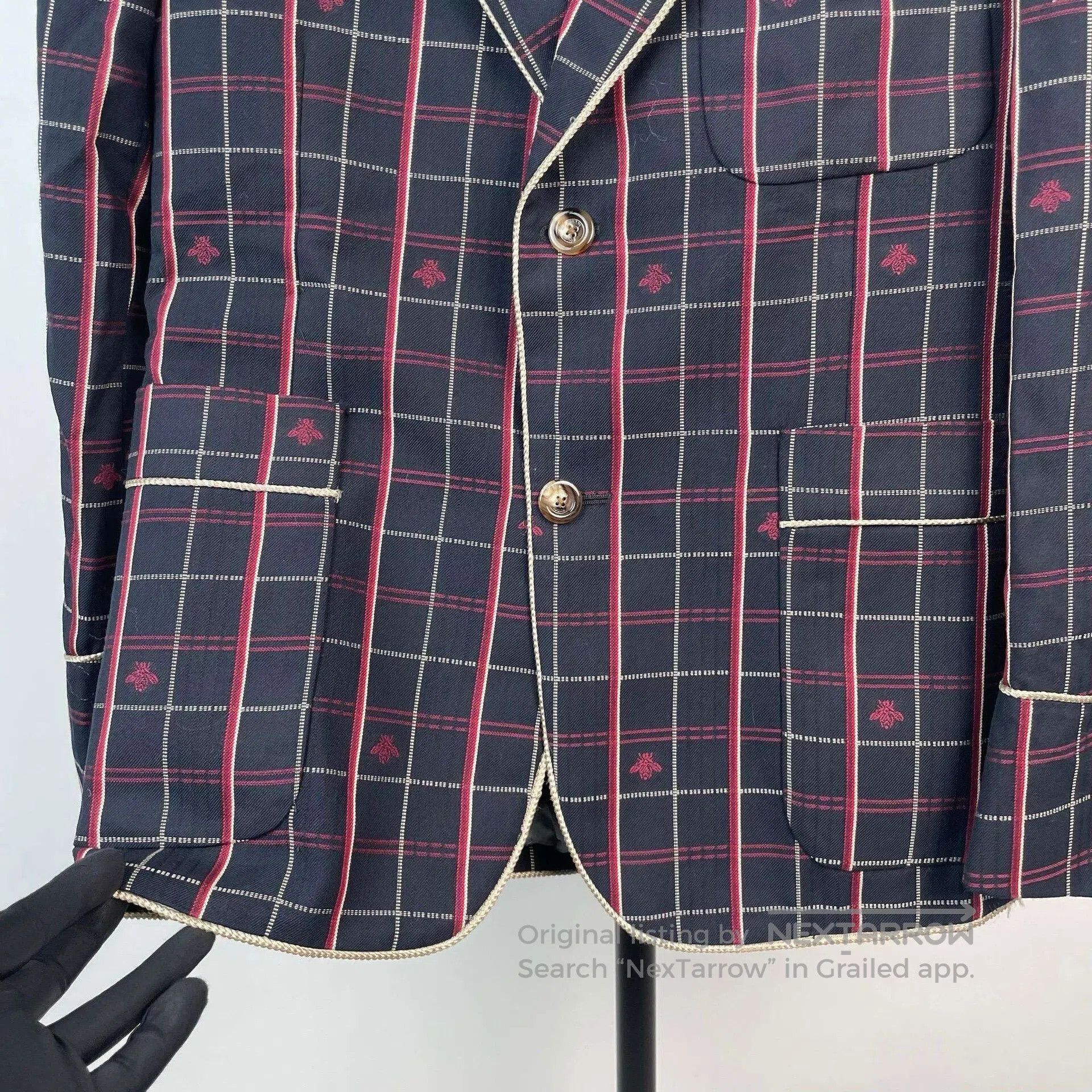 Gucci Guicci Deep blue checkered bee full print suit jacket| Size US S / EU 44-46 / 1 - 4 Thumbnail
