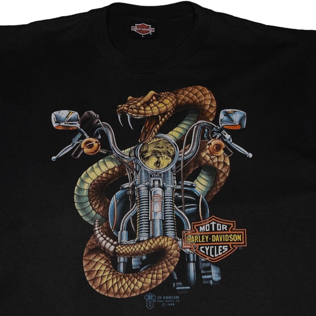Harley Davidson 1989 Harley 3D Emblem Snake Rolling Thunder Cycles NY Tee Size US M / EU 48-50 / 2 - 3 Thumbnail