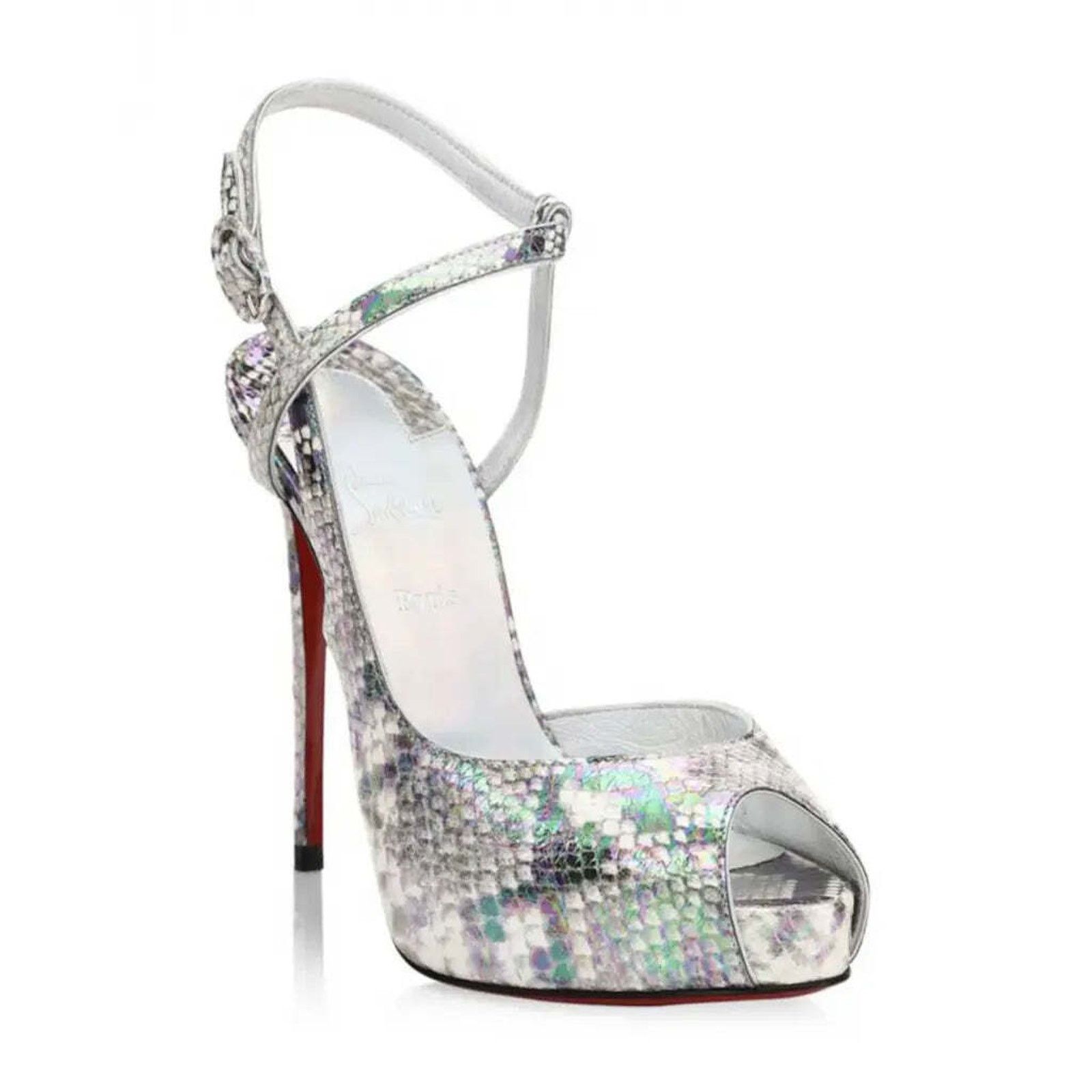 Christian Louboutin Jenlove Alta 120 Grey Snakeskin Platform Sandal Heel Pump 38 Size US 8 / IT 38 - 3 Thumbnail