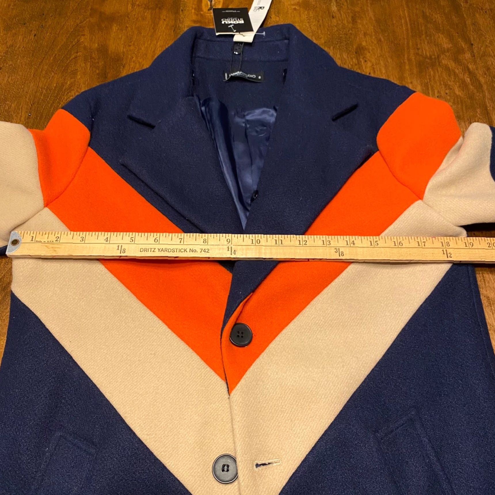 Vintage ROKU STUDIO Mens Small Navy Blue Orange Brown Peacoat Blazer Coat Jacket NEW Size 36R - 7 Thumbnail