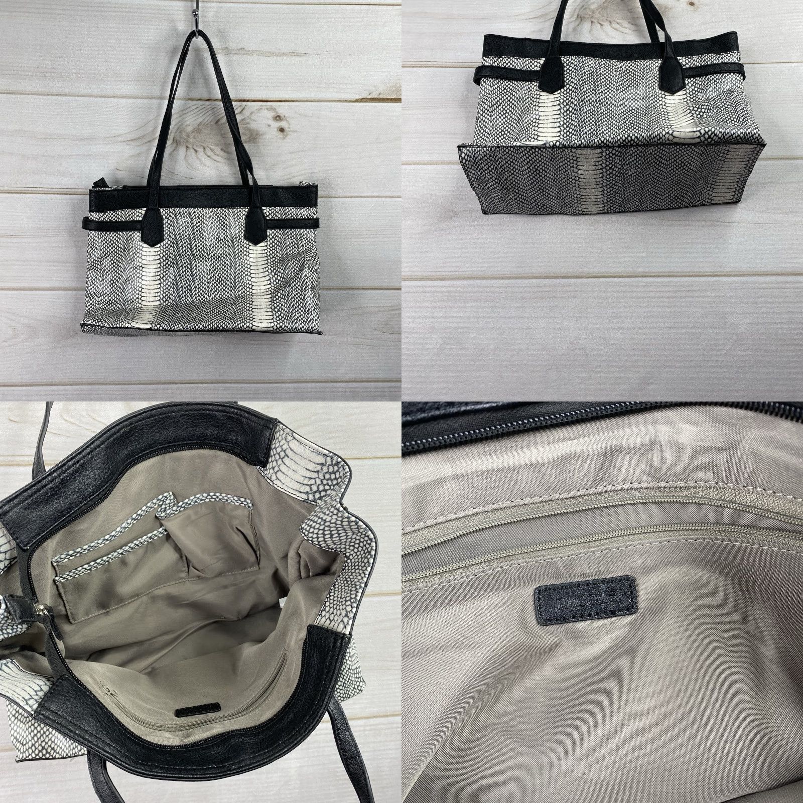 Nicole Miller Nicole Miller Snake Print Purse Black White Double Handles Shoulder Bag Vegan Size ONE SIZE - 8 Thumbnail