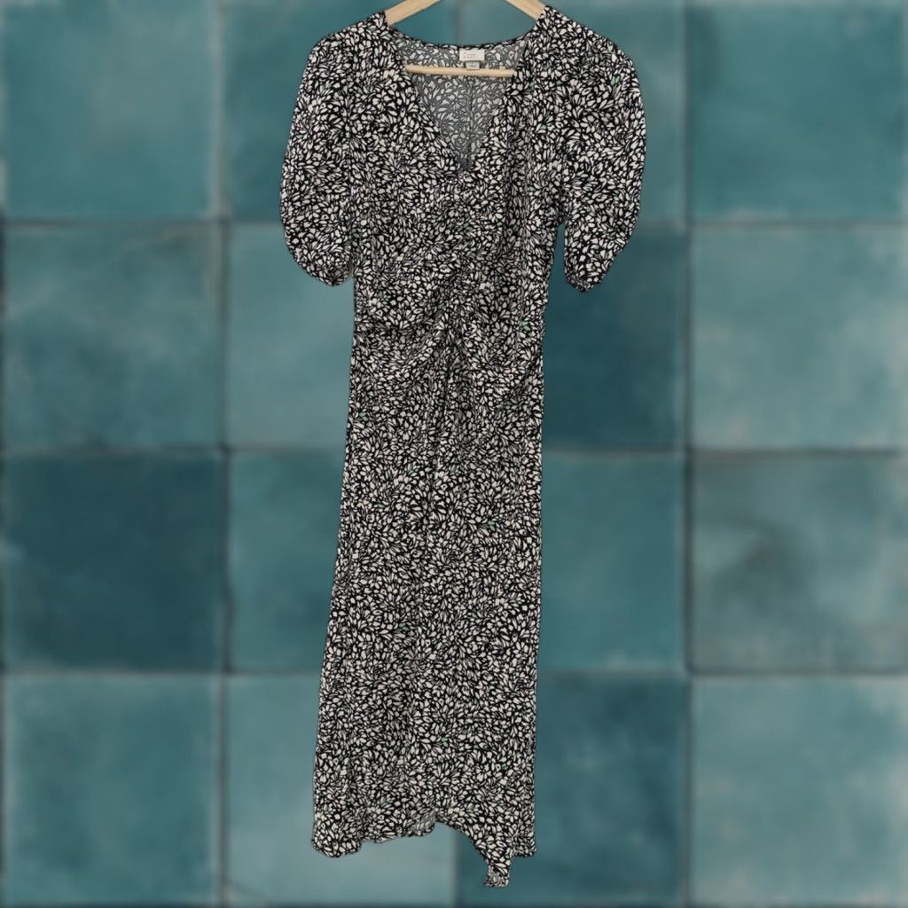 Vintage A New Day Crepe Short Sleeves Midi Dress Green Floral Hi Low Dress Sz S Boho Dress Size 28" / US 6 / IT 42 - 1 Thumbnail