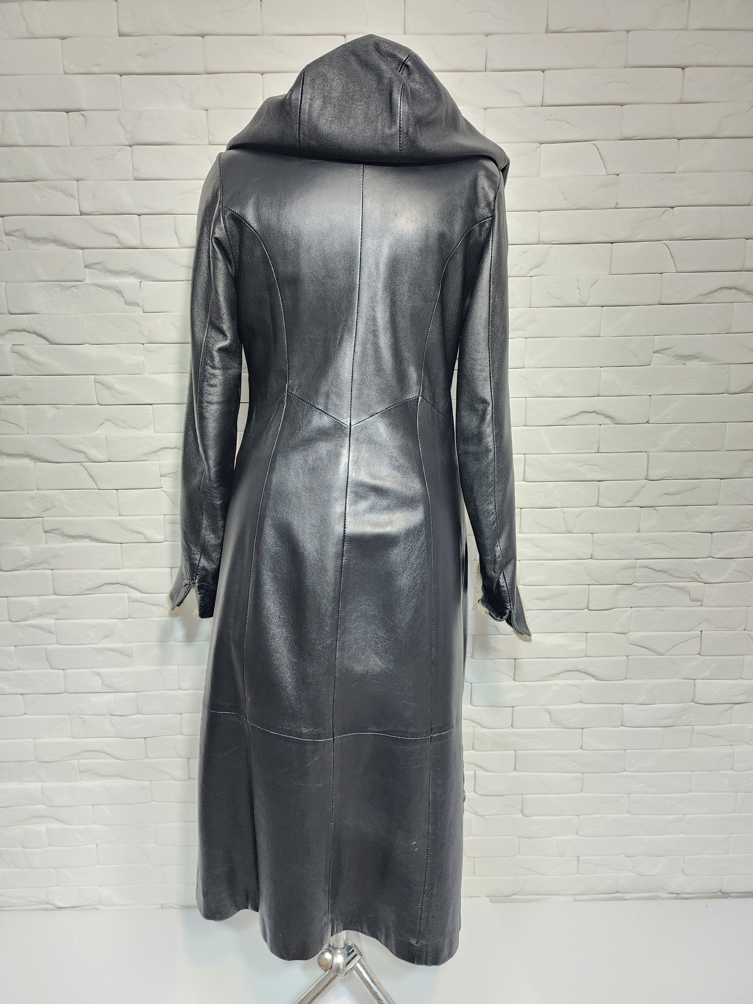 Genuine Leather Black Leather Long Jacket: Elegant Women's Coat With Hood Size M / US 6-8 / IT 42-44 - 4 Thumbnail
