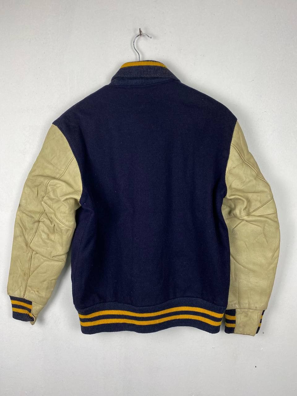 vintage 70s/80s golden bear varsity jacket leather sleeves
