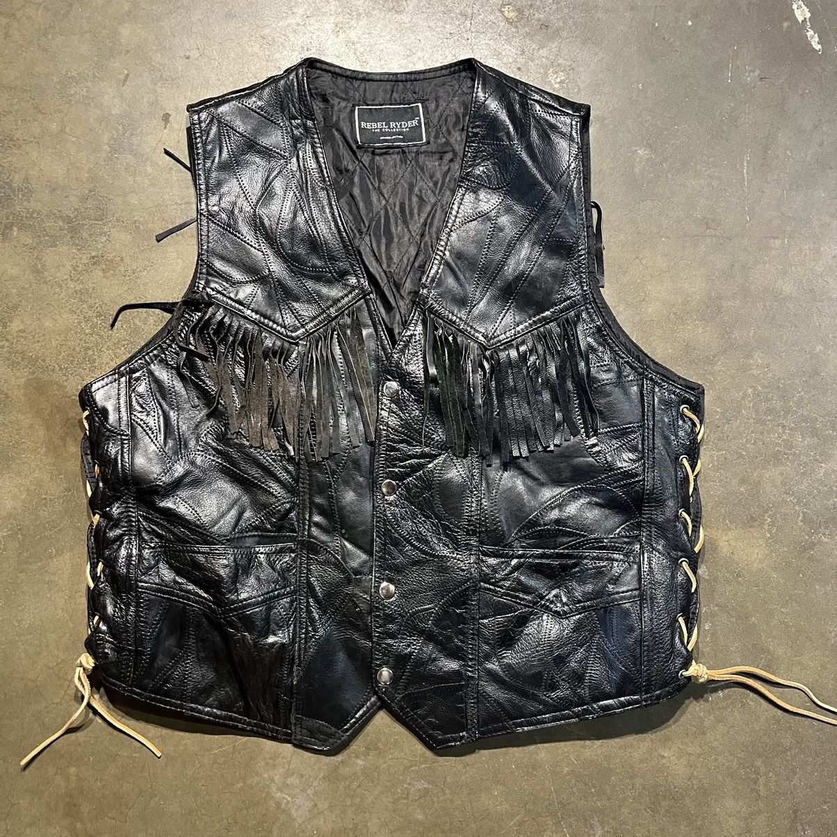 Vintage Vintage 90s Rebel Rider Black Leather Western Tasseled Vest |  Grailed