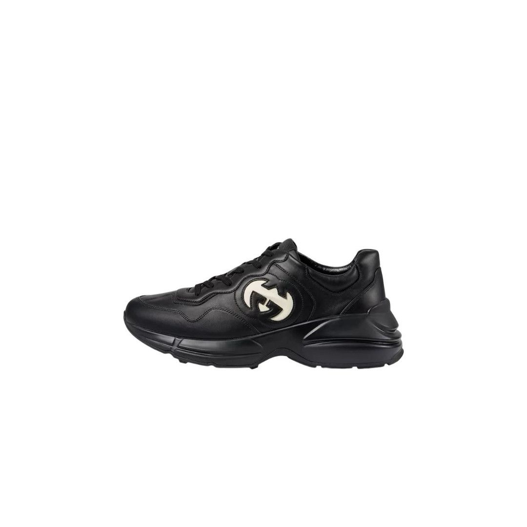 Gucci oc11z1025 Men's Rhyton Sneakers With Interlocking G in Black Size US 8 / EU 41 - 1 Thumbnail