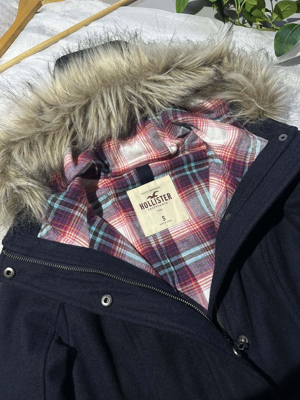 Hollister Hollister Faux Fur Trim Hooded Parka Jacket - Navy Blue - Size S / US 4 / IT 40 - 7 Thumbnail