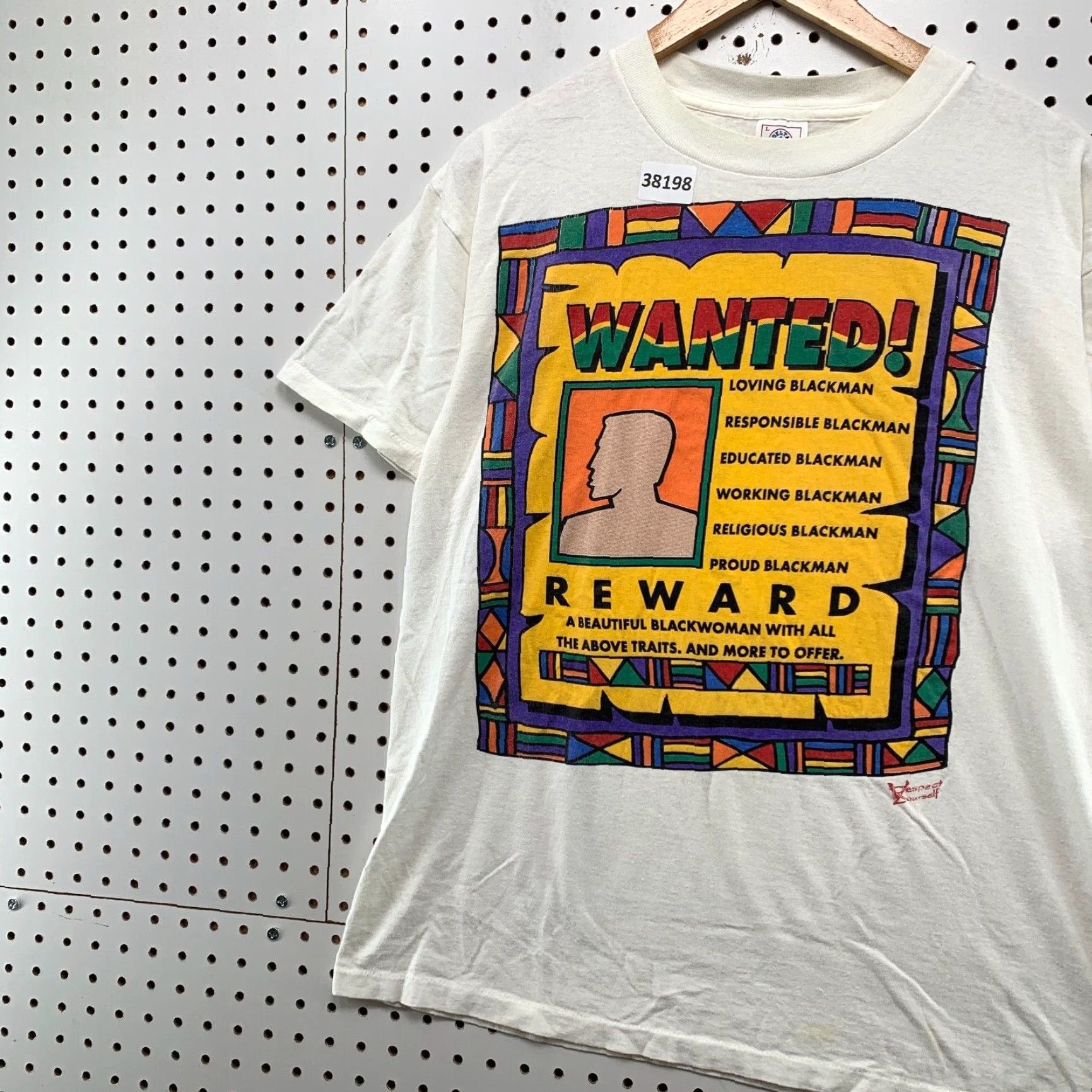 Jerzees VINTAGE 80s JERZEES Funny Graphic Print T-Shirt Unisex Adult Large White "Respect Yourself" Mens Size L / US 10 / IT 46 - 3 Thumbnail