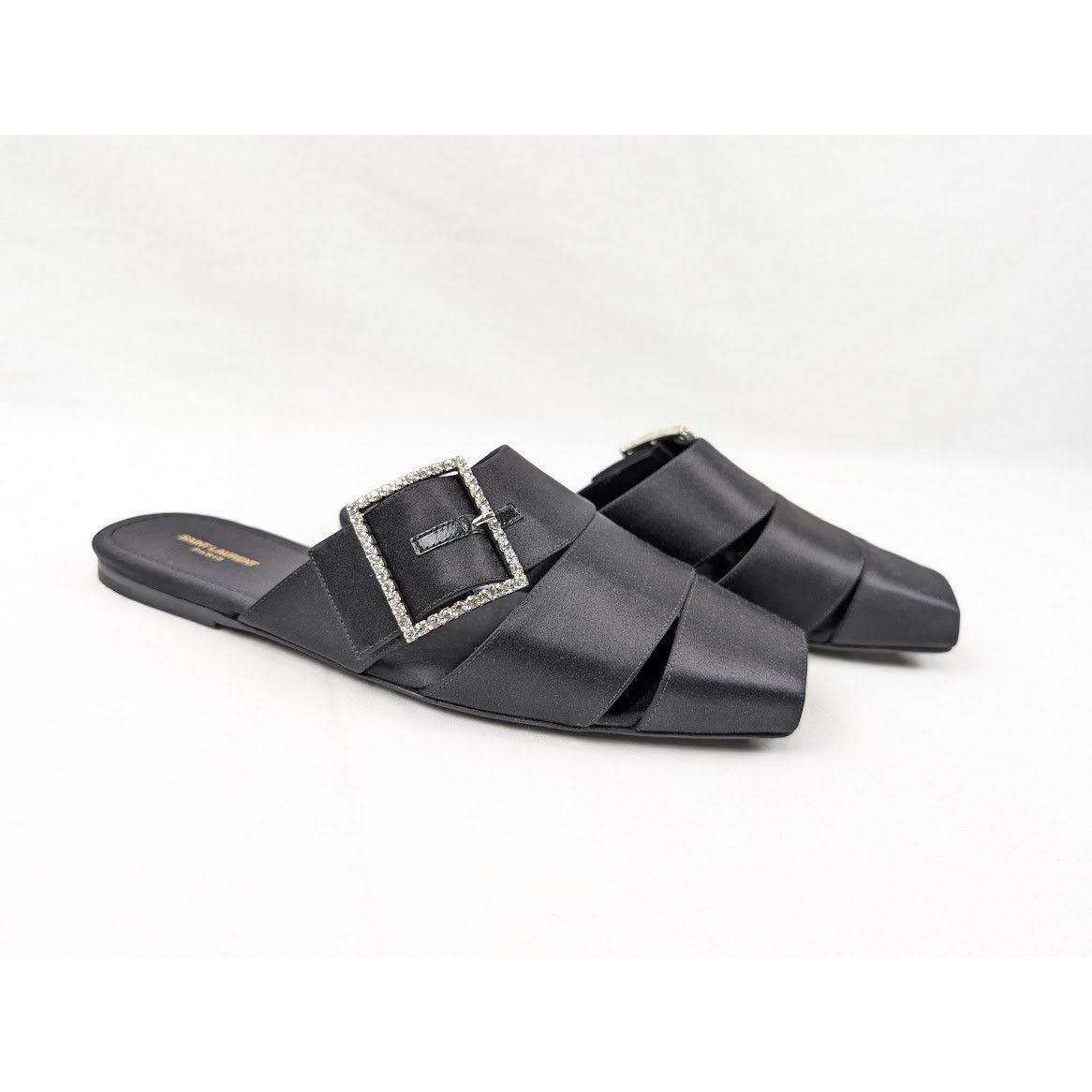 Saint Laurent Paris o1rshd1 Jacques Slide Strass Crepe Satin Sandal in Nero Size US 9 / EU 42 - 2 Thumbnail