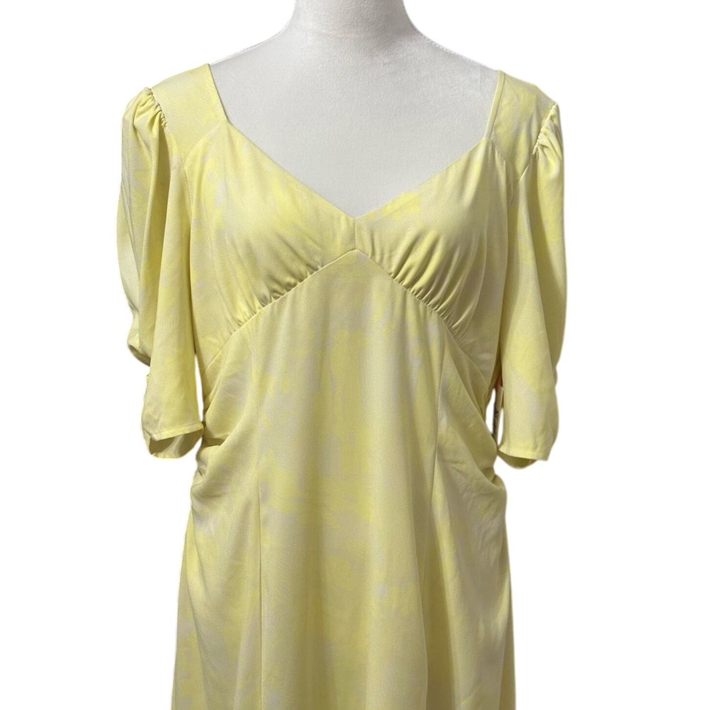 Other Open Edit Smocked A-Line Dress Puff Sleeve Floral Yellow L Size L / US 10 / IT 46 - 3 Thumbnail