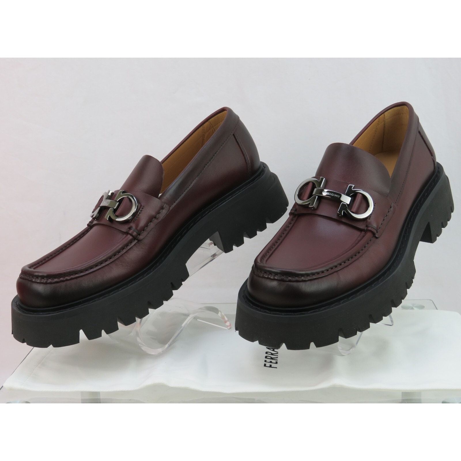 Salvatore Ferragamo FERRAGAMO BURGUNDY LEATHER FLORIAN LUG GANCINI LOAFERS 12 Size US 12 / EU 45 - 6 Thumbnail