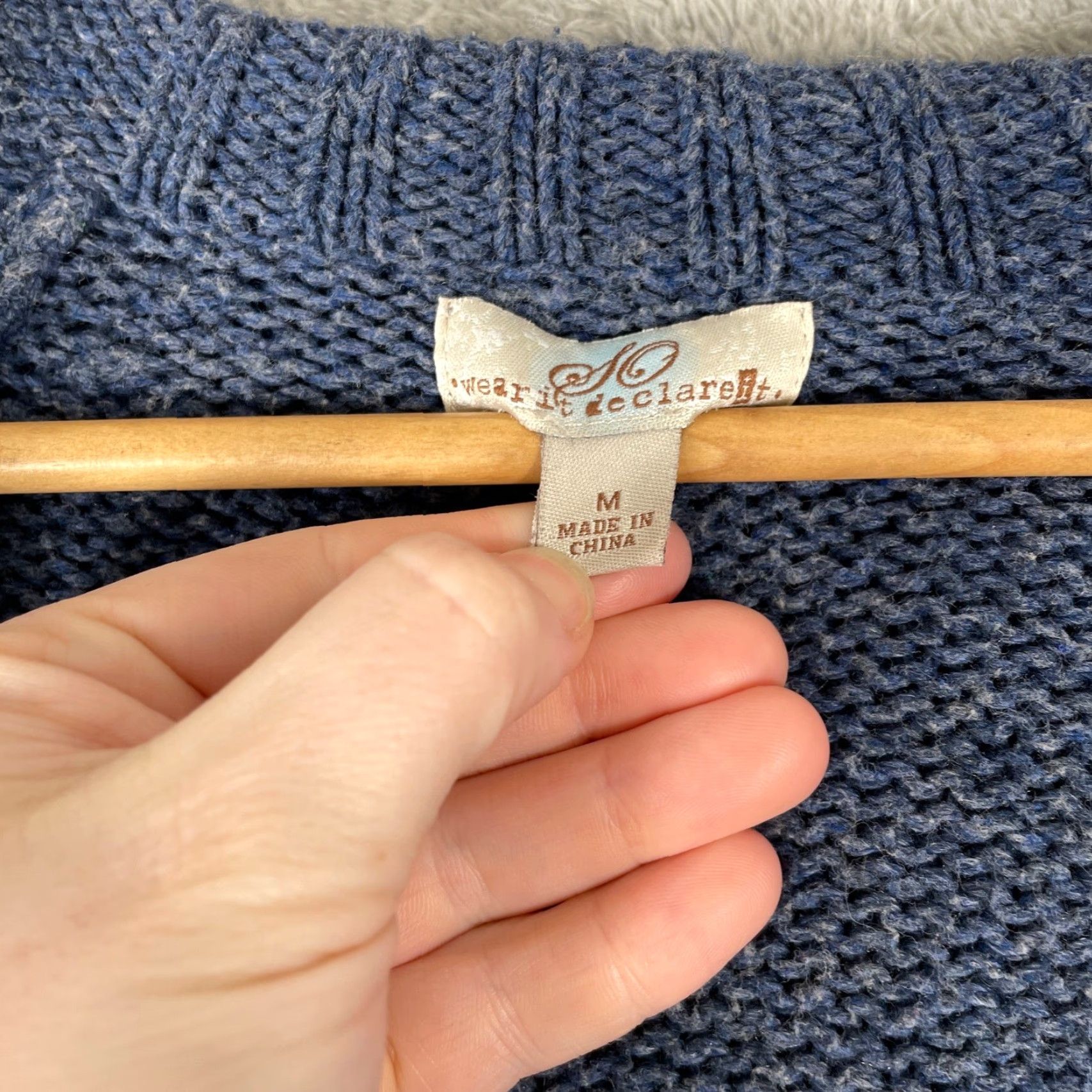 Vintage VINTAGE Y2K Cable Knit Hooded Wool Sweater Womens M Blue Bell a Swan 2000s Fairy Size M / US 6-8 / IT 42-44 - 2 Thumbnail