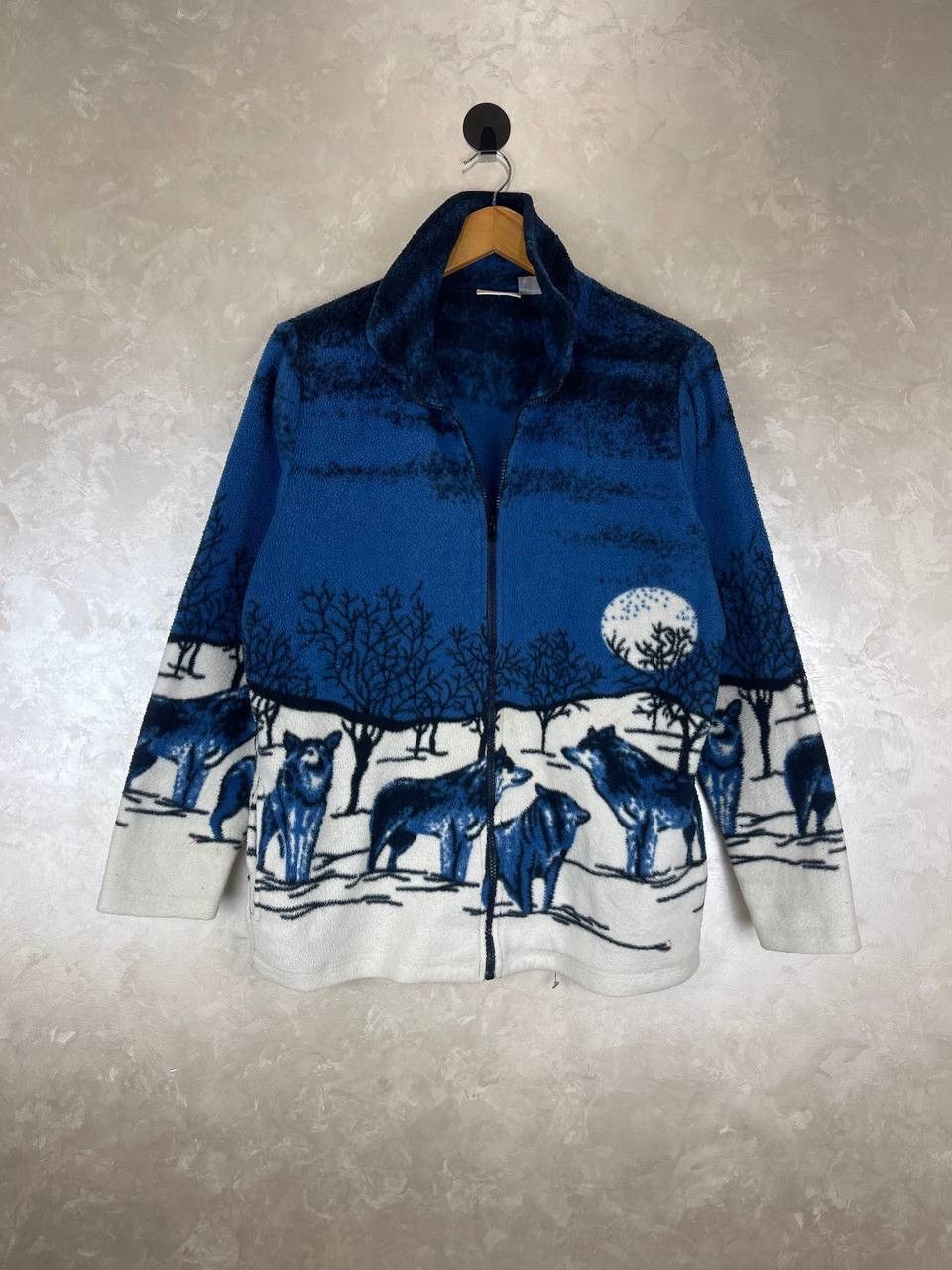 Other Vintage Fleece Jacket Wolf Print Zip Blue Size M Polyester Size M / US 6-8 / IT 42-44 - 1 Thumbnail
