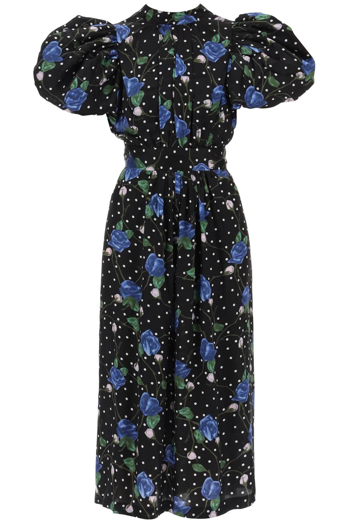 image of Rotate Birger Christensen Rotate Midi Dress With Balloon Sleeves in Black, Women's (Size Small)