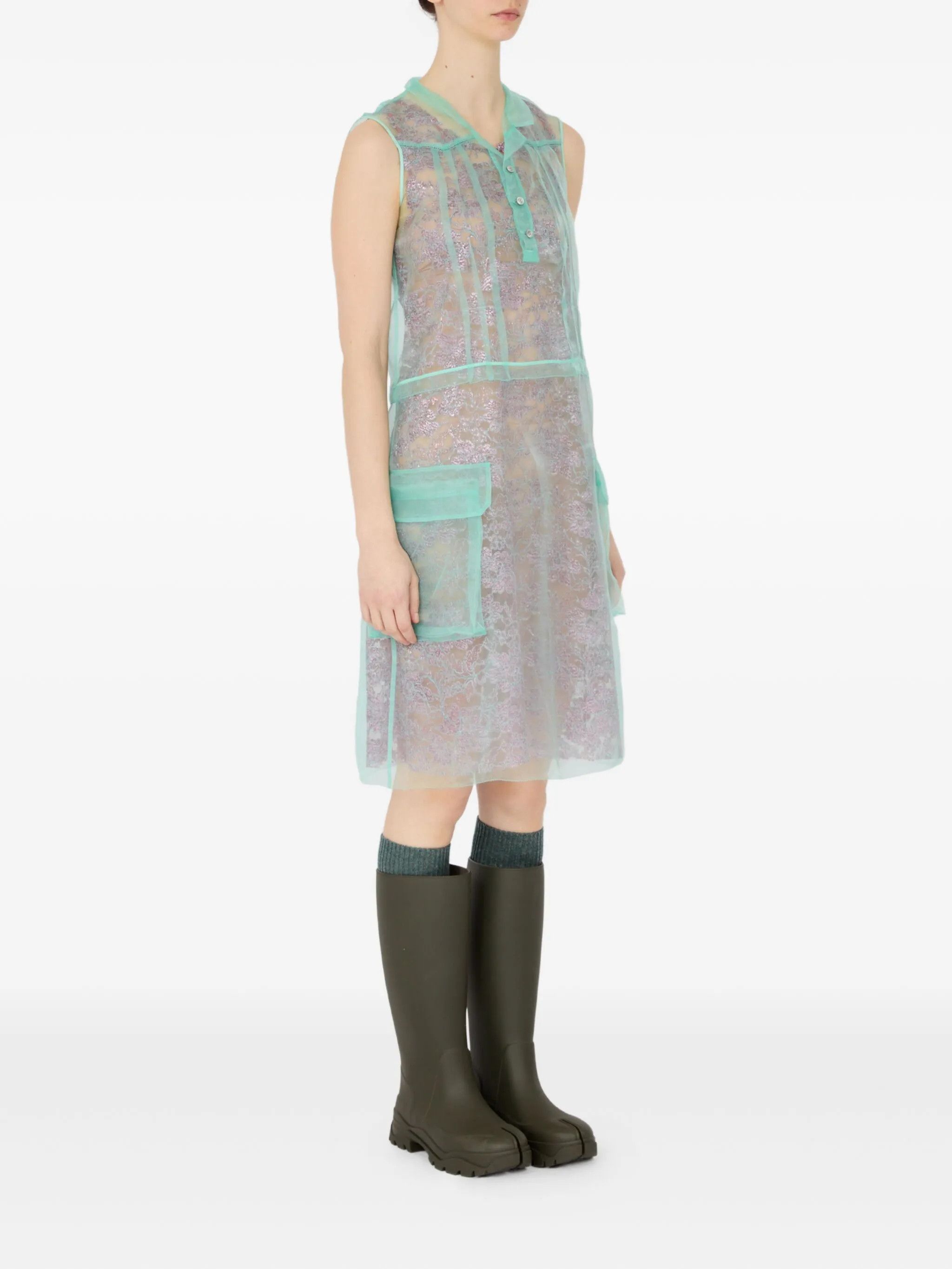 Maison Margiela o1w1db10526 Ayered Mini Dress in Green/Grey Size L / US 10 / IT 46 - 3 Thumbnail