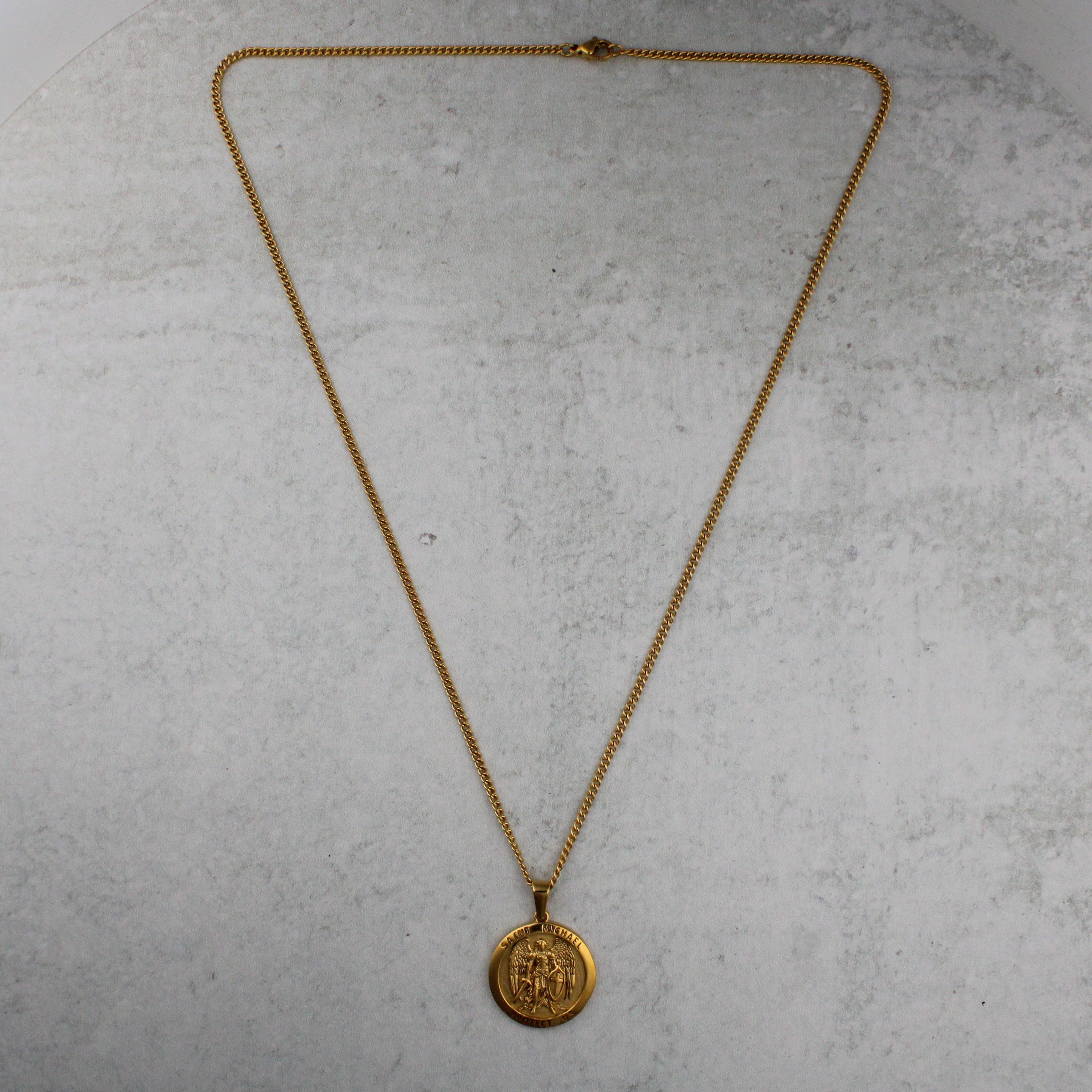 Jewelry Gold Archangel Saint Michael Pendant Chain Necklace Size ONE SIZE - 4 Thumbnail