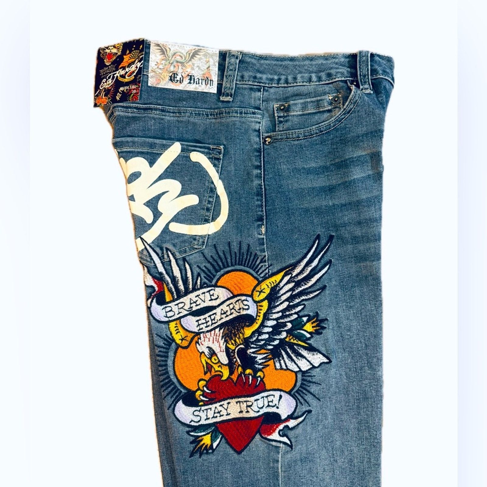 Ed Hardy ED HARDY BRAVE EAGLE WIDE LEG JEANS Size 32" / US 10 / IT 46 - 4 Thumbnail