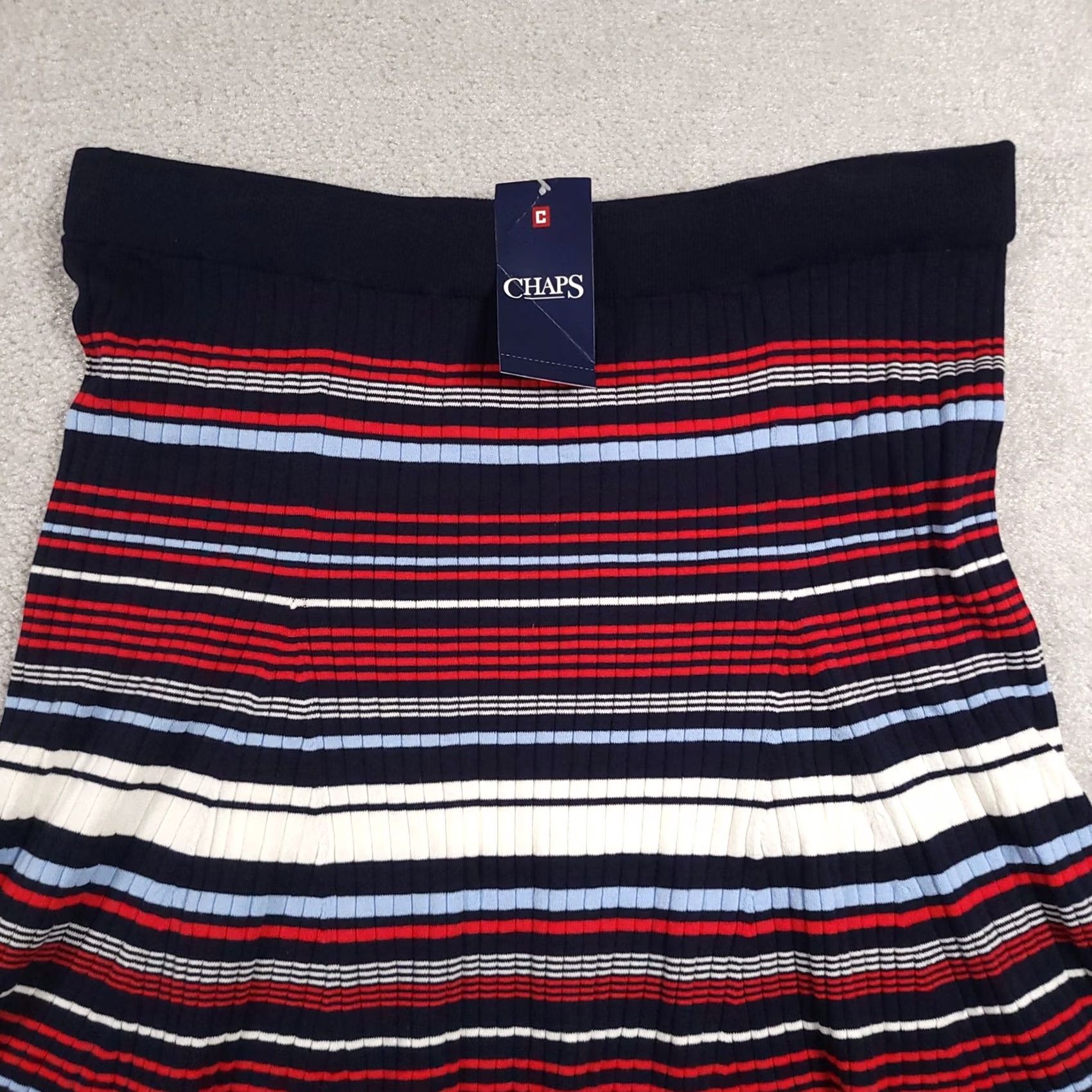 Chaps Chaps Skirt Womens XL Blue Red White Striped Pleated Knit Pull On Midi New Size 40" / US 18 - 3 Thumbnail