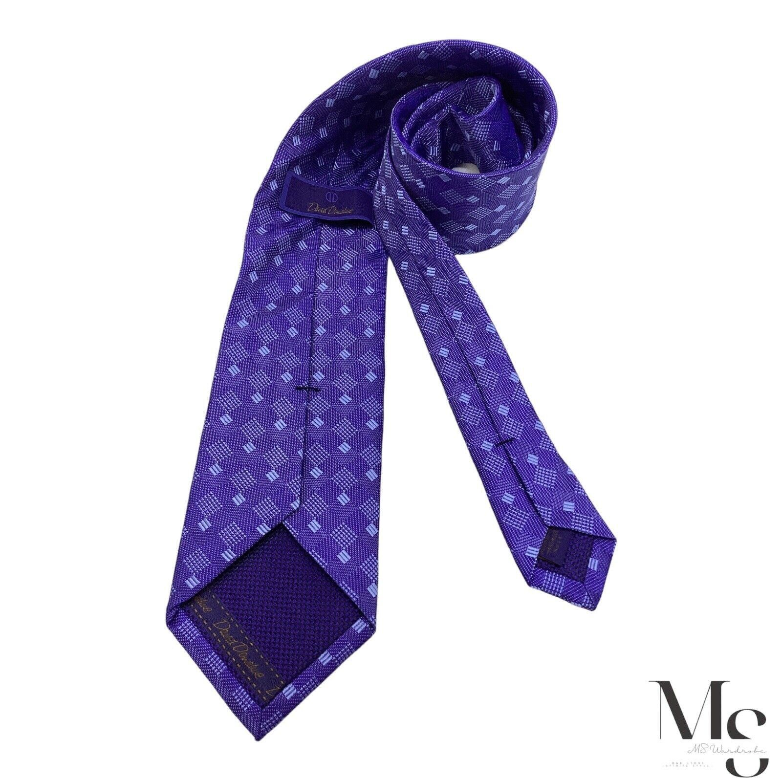 David Donahue DAVID DONAHUE Blue Geometric Luxury Silk Tie H. Made In USA Size ONE SIZE - 1 Thumbnail